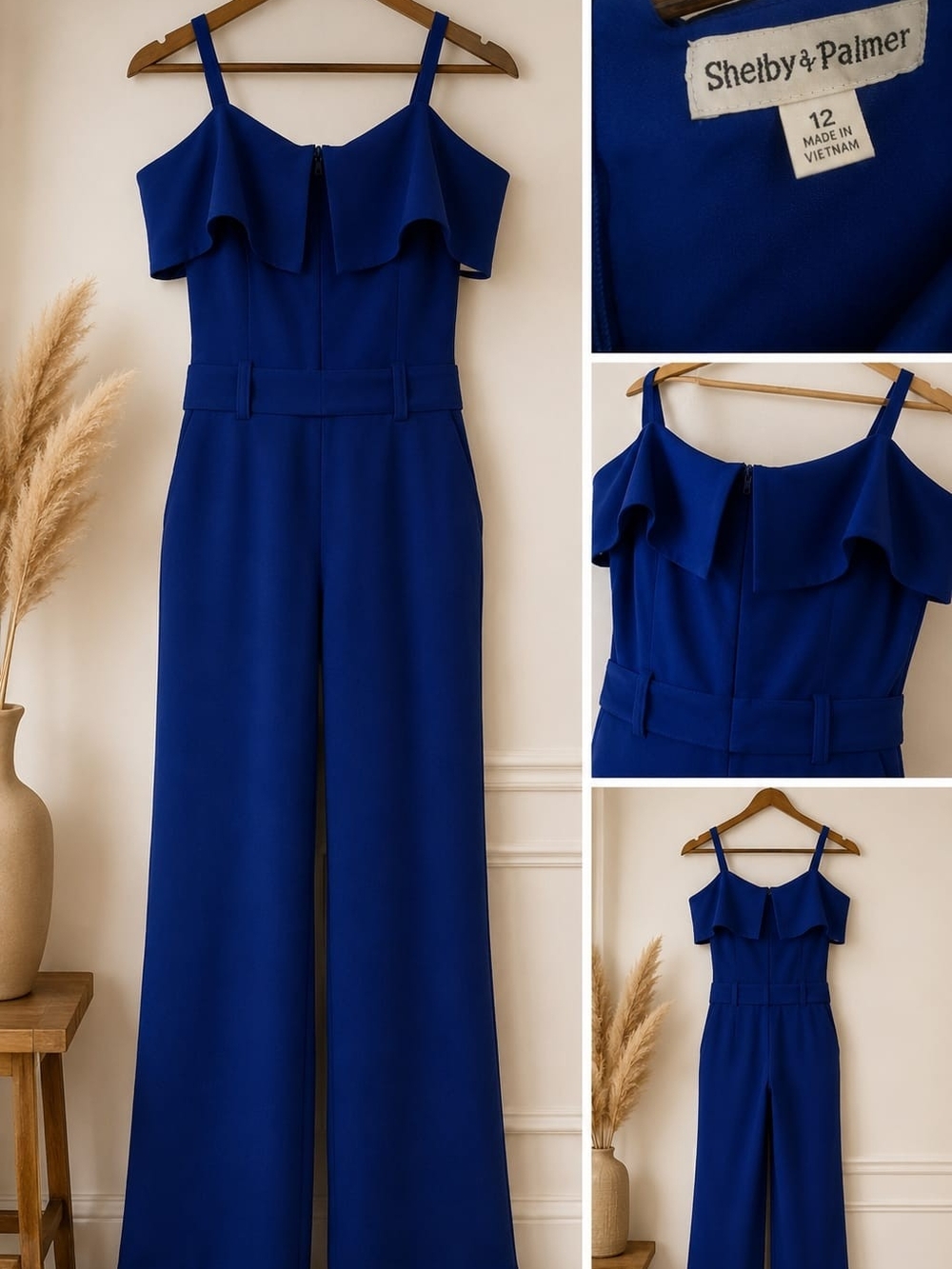 Paper Source Cobalt Blue Ruffle-Front Wide-Leg Jumpsuit - Picture 2 of 2